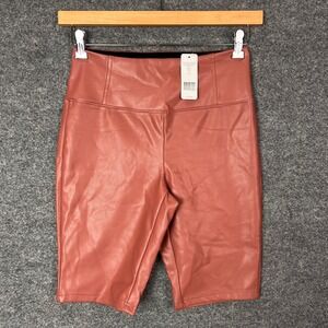 New Bebe High Waist Vegan Leather Biker Shorts Rose Pink Size M NWT‎